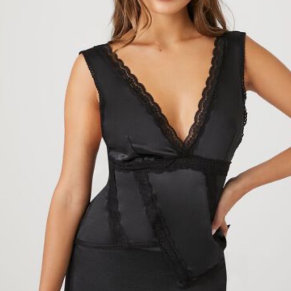 Satin Lace Trim Top